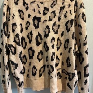 Leopard Print Crewneck Sweater - Beige and Black